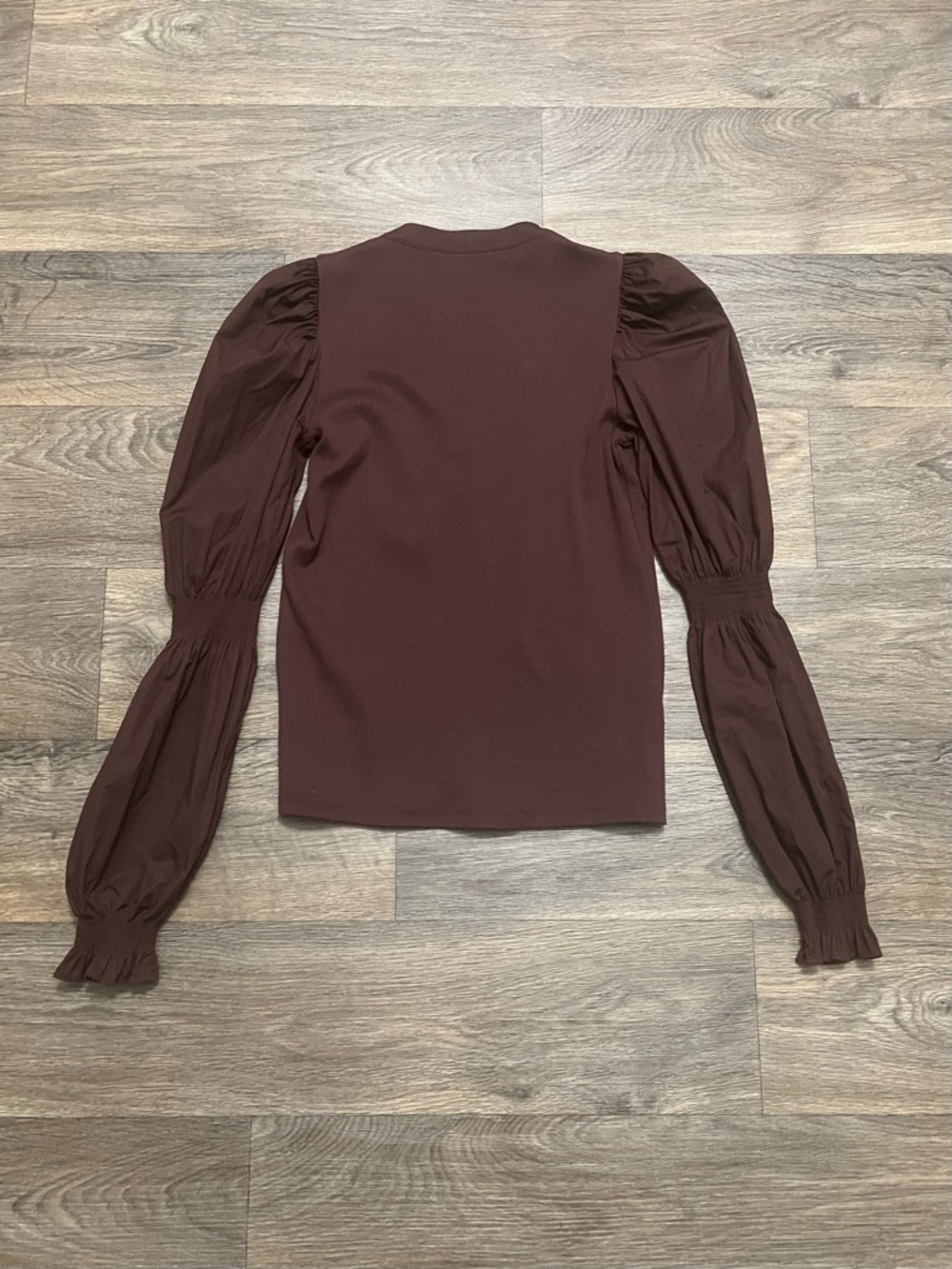 Veronica Beard Effy Top Size Small Oxblood Poet Sleeve Puff Sleeve Ribbed Henley - Picture 14 of 14